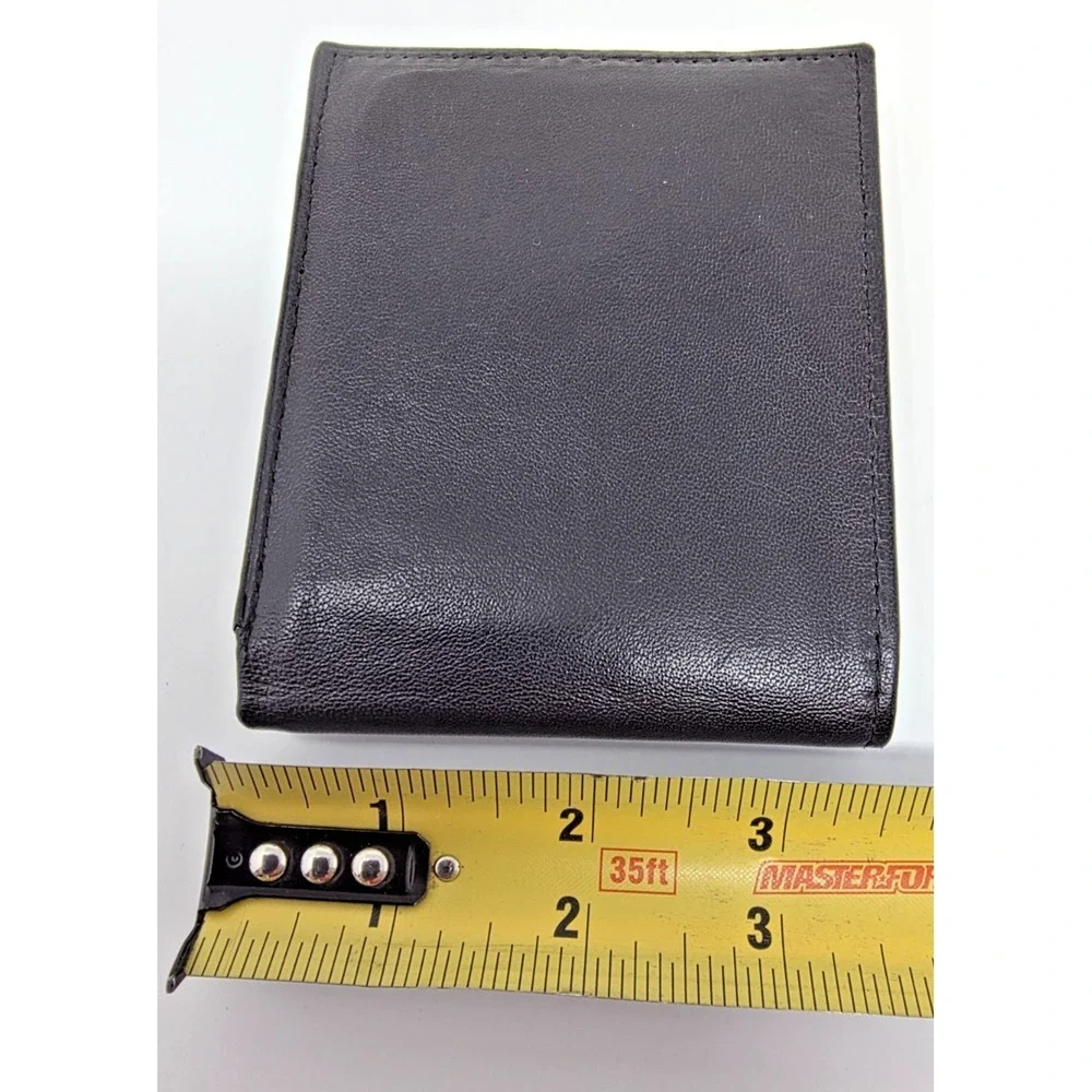 Men's Black Top Grain Leather Bifold Wallet ID Window Credit Card Holder NEW - Picture 9 of 9